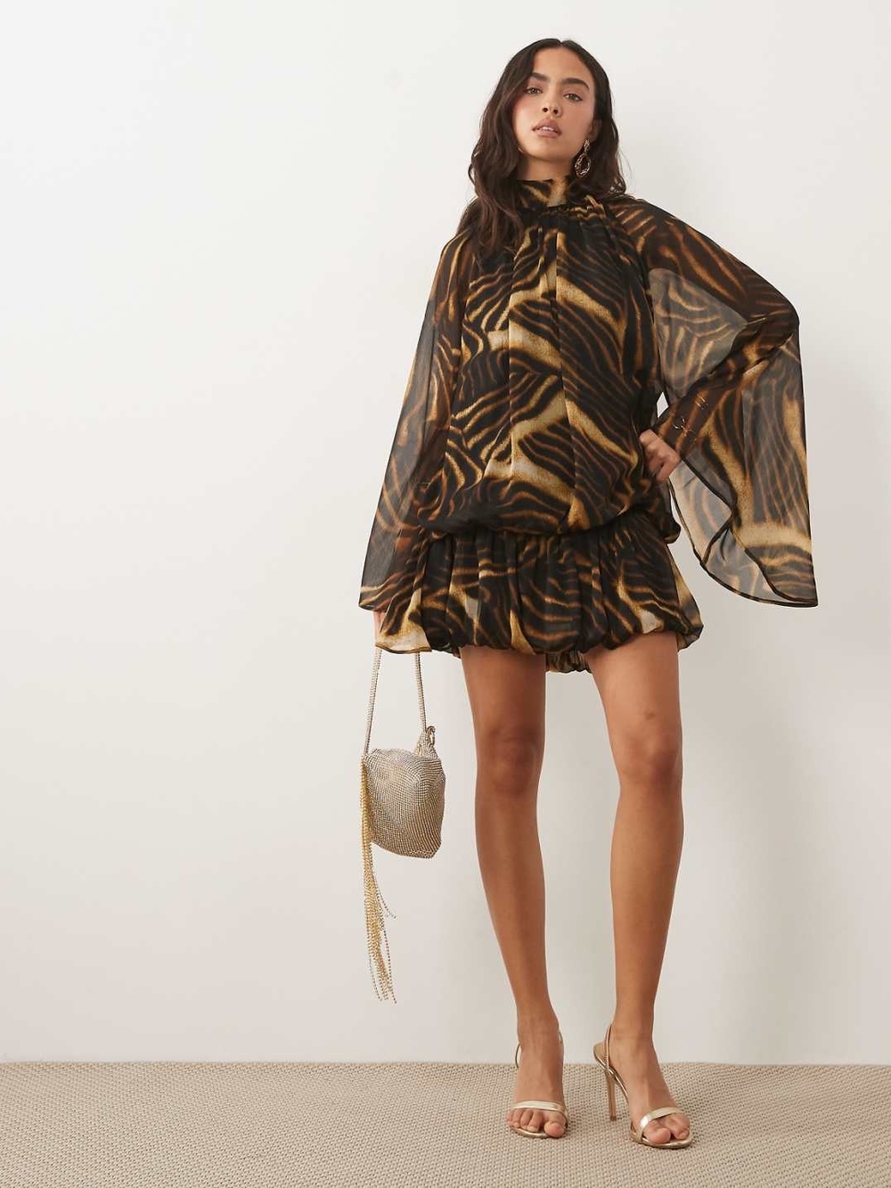 ASOS Black and Gold Zebra-Print Mini Dress Low Waist Bubble Hem
